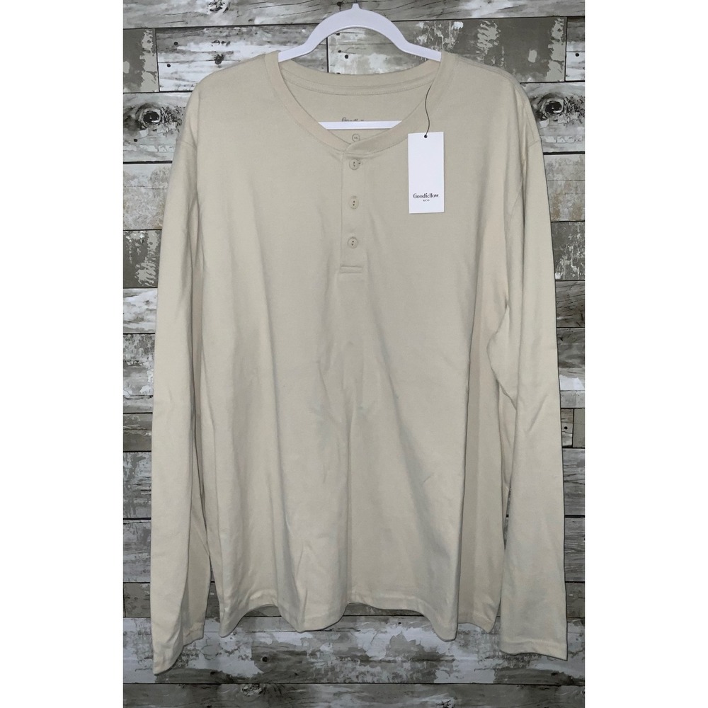 Goodfellow & Co Mens Beige Vintage‎ Henley Long Sleeve Top Size XXL